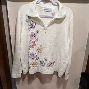 Vintage Alfred Dunner Quarter Zip Floral Sweater